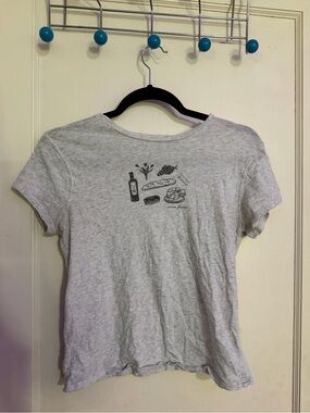 aerie Light Gray Graphic Short Sleeve Tee - Casual Food Sketch
